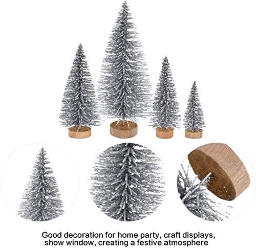 42 парчиња мини сисал снег мраз дрвја минијатурни борови дрвја со дрвена база новогодишна елка постави шише четки дрвја таблети дрвја за DIY занаетчиска