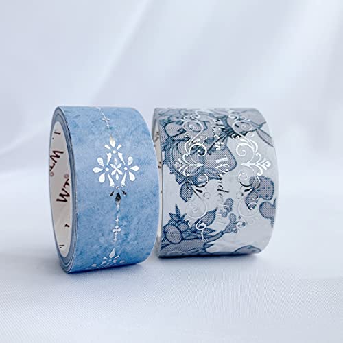 Резултат на WT Alice Sate Washi Tape, 2 ролни, оригинални дизајни, сребрена фолија, широка декоративна лента за маскирање, материјали за планер