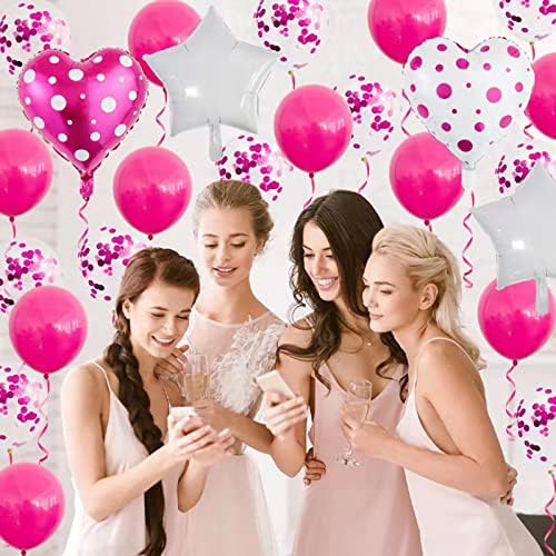 Балони на Денот на розовите в Valentубени, 24 парчиња | Розова декорација, срцев облик, пет зашилени starвездени алуминиумски фолија