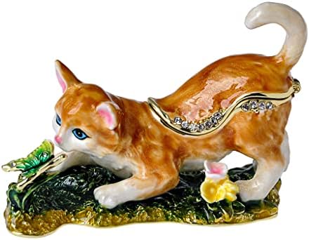 Fj Fengzhijie Trinket Box Hinged Cat Figurine Gold Beleted Awneed Animal Home Décor, подароци