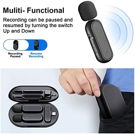 Безжичен микрофон на безжичен лавалиер за iPhone со куќиште за полнење - 2 пакет клип на лапел Bluetooth безжичен професионален