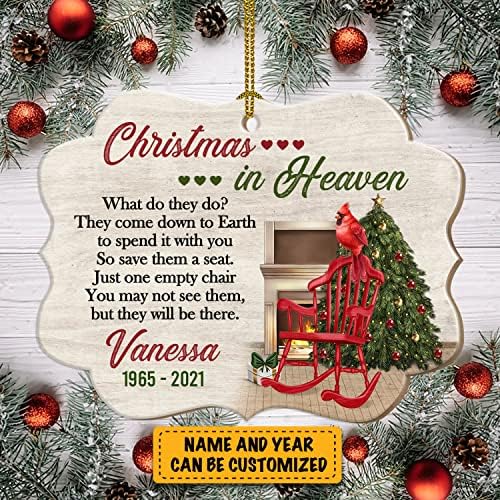 Урвог персонализиран Божиќ на небото празен стол Црвен кардинален украс - Меморијален чувар на Божиќ, дрвен украс, пакет 1