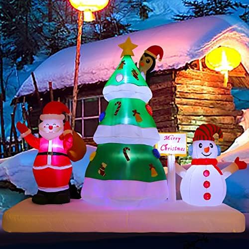 6ft Божиќни надуени украси на отворено новогодишно дрво, снежни луѓе и комбинација на Дедо Мраз со вградени LED диоди, разнесени надуени за надувување