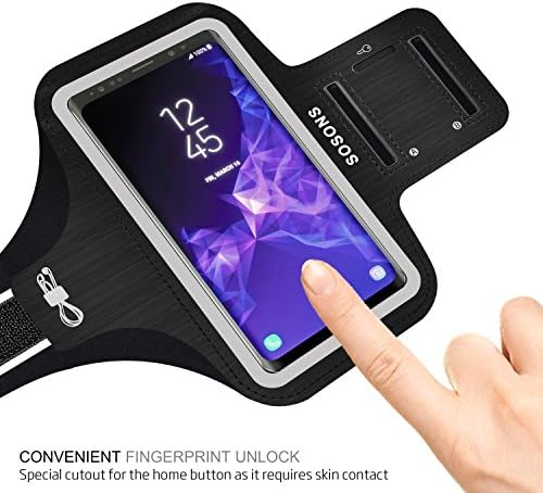 Sosons Running Armband за Samsung Galaxy S8/S9/S10/S20/S21/S8+/S9+/S10+/S20+, Gym Case отпорен на вода со џебови за картички и слот за клучеви