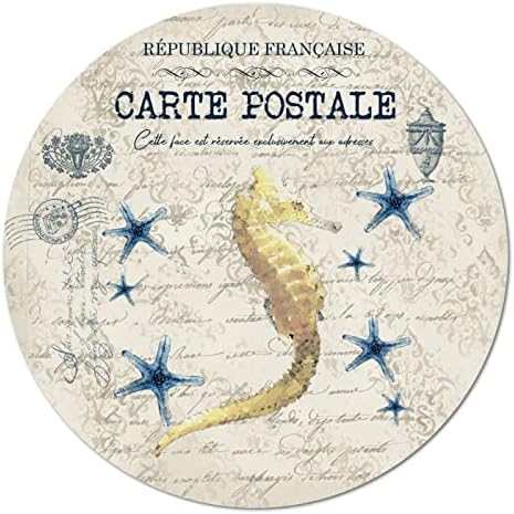 Гроздобер метален калај знак Плакета француска карте -поштенска разгледница Наутички океански морски коњи starвездени риби ретро врата од вратата