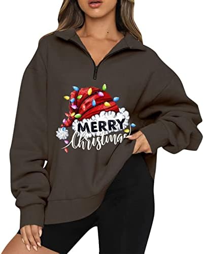 Среќни божиќни џемпери пулвер за жени, дами тинејџери девојки Божиќни графички печати кошула зимски трендовски врвови палта
