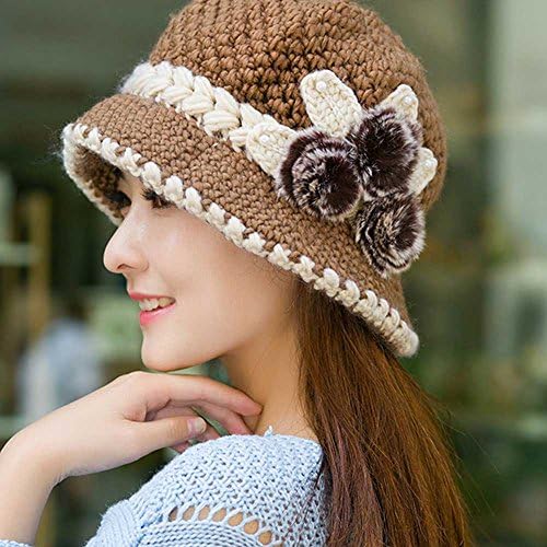 Плетени капи со капи за жени мажи цвеќиња капчиња дама жени капа зимски плетени топли уши украсена мода
