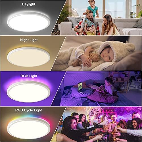 Dikhee LED Flush Slush Mount Failing Light, 12-инчен RGB тавански светло со далечински управувач, 24W 3200LM затемнет рамен рамен тавански светло,