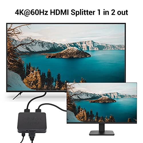 Aussen 4K HDMI Splitter 1 во 2 Out HDMI Splitter за двојни монитори дупликат огледало поддршка HDMI2.0B 60Hz Full HD 1080P 3D 18.5G BlackBPS за