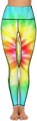 Realistic Tie-Dye жени јога панталони со високи половини кои трчаат атлетски хеланки со џебови за контрола на стомакот