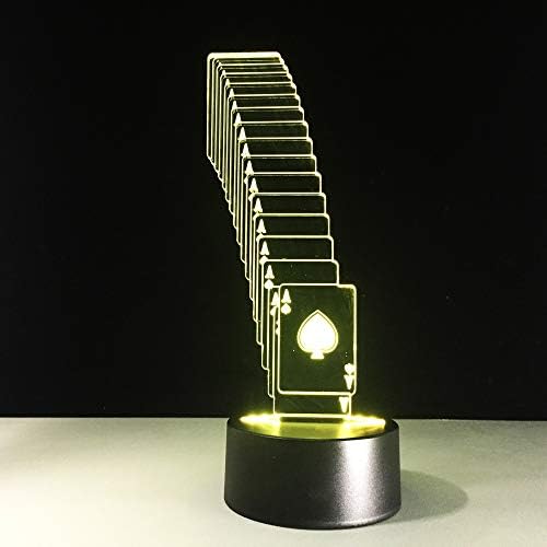 Jinnwell 3D Poker Night Light LAMP илузија LED 7 Боја Промена на допир прекинувач Табела за декорација на декорација на ламби рамен ABS база USB кабел играчка играчка