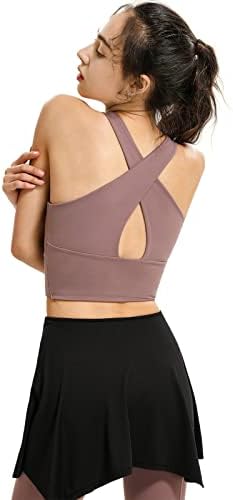 H-Quenby Cross Halter Sports Sports Bra for Women, Strappy Беспрекорен тренинг јога градник со отстранлив кафе