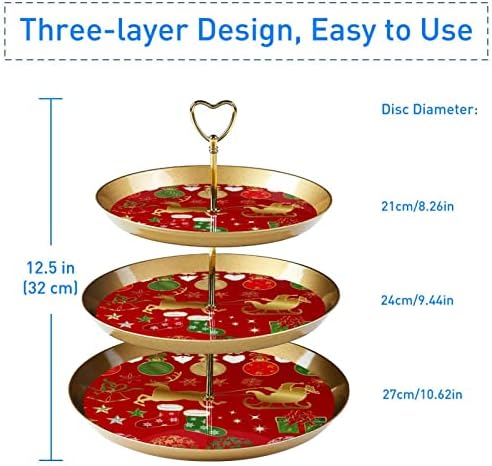 Црвени Божиќни Графички Елементи Држач За Кекси Од 3 Нивоа, Држач За Торта, Штанд За Десерти Со Нивоа, Тркалезни Чинии За Свадба Бебе Туш