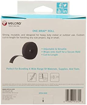 Brand Velcro Brand One-Wrap Roll Black | 30 ft x 1-1/2 во | Повторно користење на само-прицврстување кука и лента за јамка | Исечете ги лентите