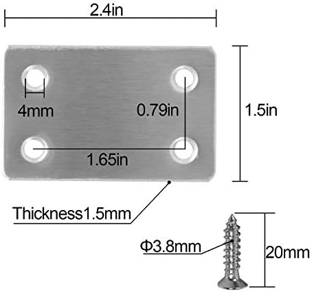 КЕИЛЕОХО 40 ЕЕЗ Рамни Прави Плочи за Поправање 2,4 х 1,5 Инчи, 0,05 Инчи Дебелина Нерѓосувачки Челик Директно Загради Загради За Поправка На
