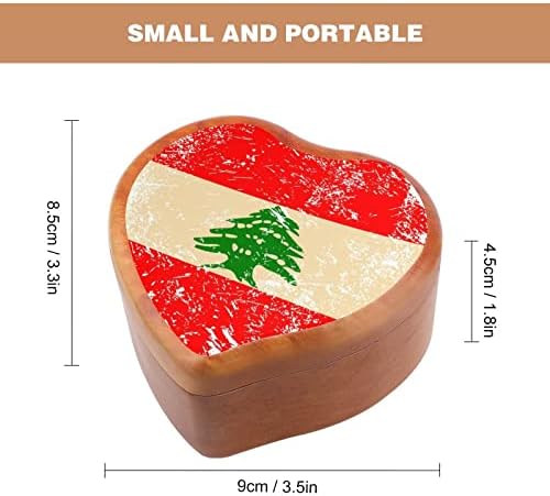 Либанско ретро знаме Дрвена музичка кутија со форма на срцева форма на музички кутии гроздобер дрвена кутија за подарок