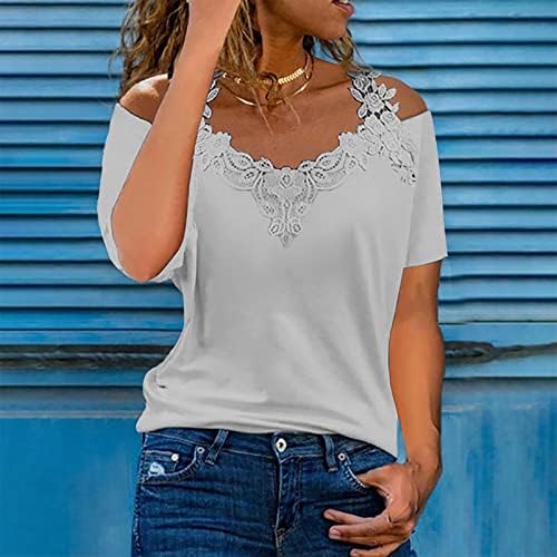 Мода лето лето-маица со маица обични едноставни врвови на ладно рамо со кратки ракави блузи, обични редовни врвни врвни врвни врски