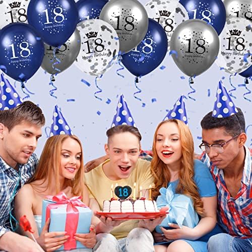 18-ти Роденден Балони, 15 ПАРЧИЊА Морнарица Сина Сребрена Латекс 18-ти Роденден Балони За Момчиња Девојки 18-годишнина Среќен Роденден Декорации