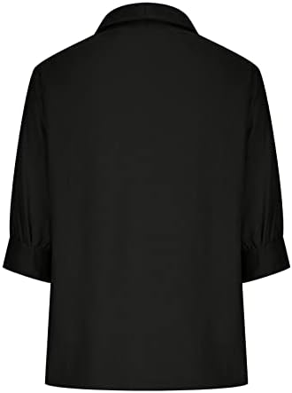 Кошули со памучни постелнина за жени 2023 година, полу ракави, блузи со блузи, копче надолу против маици за вратот, лабава вклопени