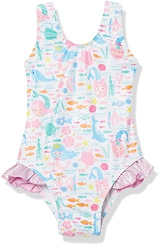 Flap Среќни бебе девојки upf 50+ Делани Хип Руфл Едно парче костим за капење, фантастична сирена, 12 месеци САД