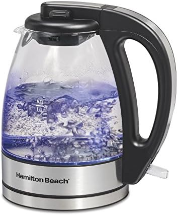 Електричен чај од Хамилтон плажа, електричен чај, котел и грејач на вода, 1 L, безжичен, LED индикатор и стаклен електричен чај, котел за вода