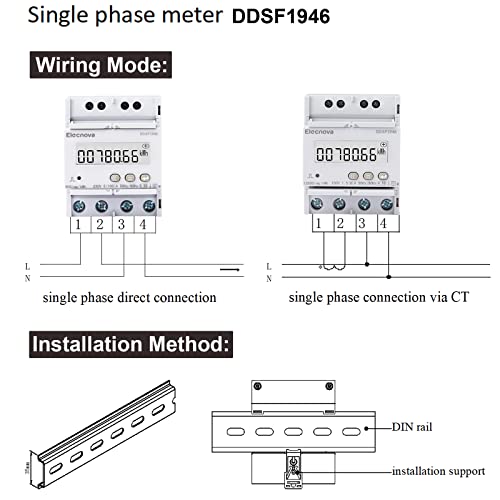 Elecnova DDSF1946 Еднофазен моќност kWH метар, инсталација на DIN-Rail 1P2W AC 230V 5 А фактор на напон на напон Електричен потрошувачки