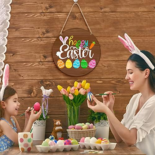 Uesуесмос Среќни украси на Велигденска врата 11,5 Велигденски знак за добредојде за предната врата шарен зајаче Велигденски јајца