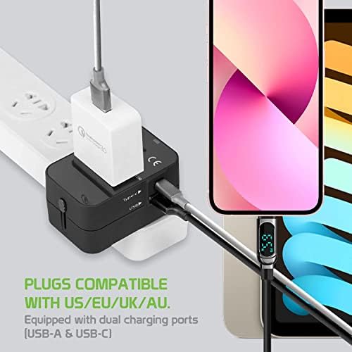 Travel USB Plus Меѓународен адаптер за напојување компатибилен со Alcatel OneTouch Pixi 3 за светска моќ за 3 уреди USB Typec, USB-A за патување