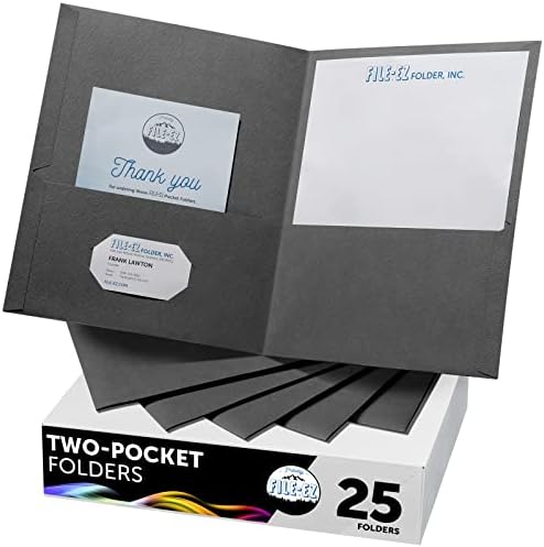Папки со два џебови со датотеки, темно сива боја, 25-пакет, текстурирана хартија, мат финиш, големина на лист со букви