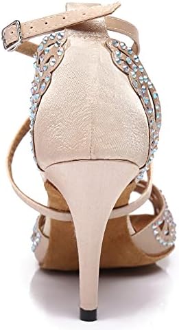 Rogmujen Women Latin Ballroom Practice Perfermence Rhinestones Dance Shoes Танго салса забава пумпа за танцување чевли за танцување чевли