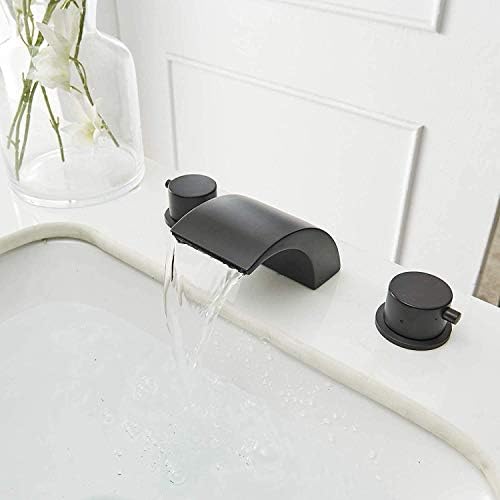 Bathfinesse LED Faucet Faucet Водопад Светло мијалник за бања, мат црна широко распространета 8 инчи со склопување на мозоци, се појави одвод за