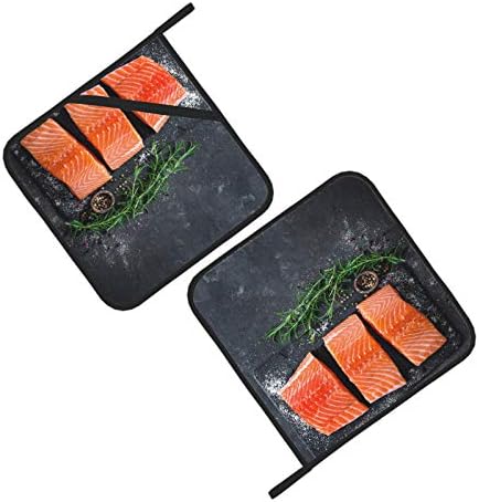 Свеж и сочен лосос кујнски пешкир сетови со држачи за тенџере со топлински топлини влошки за кујнски бројач 2 парчиња кујнски