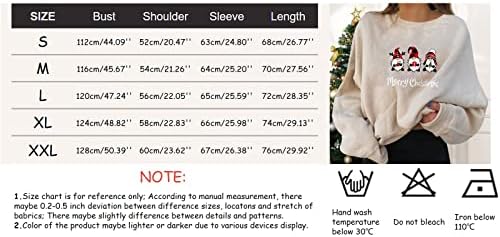 Божиќни женски влезови Забавни графички печатени екипи на вратот со долги ракави на врвови на џемпери без аспиратор