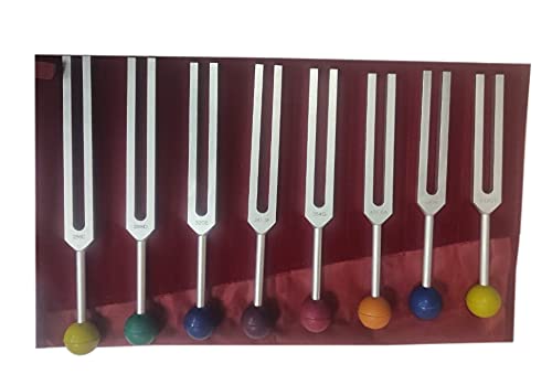 Радикален хармоничен соларен спектар сет од 8 вилушки за заздравување на подесување W чакра топки во боја во мека кадифена кутија W
