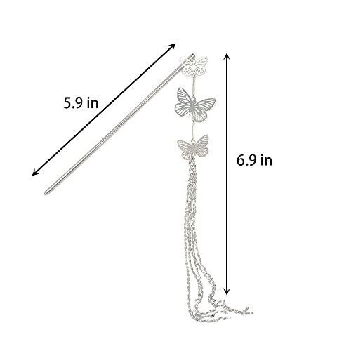 Сребрена Пеперутка Коса Стап Фиба Коса Чешел Антички Стил Ресел Приврзок За Коса Додатоци За Ажурирање Кинески Стапчиња ЗА Јадење Мгферд