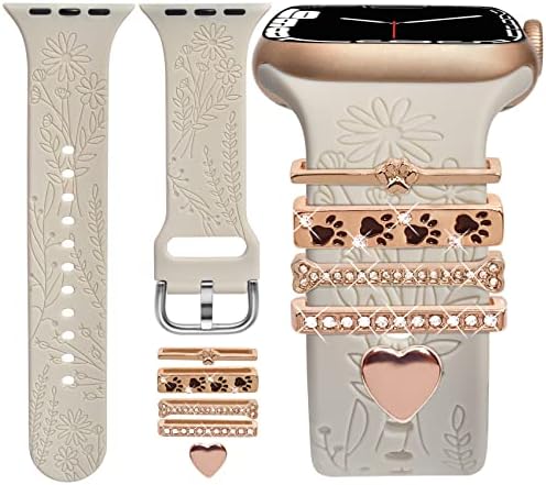 Гледајте Бенд Шарми, Компатибилен Со Apple Watch Band 38mm 40mm 41mm, Oratyfan Цветни Врежани Силиконски Бендови &засилувач;