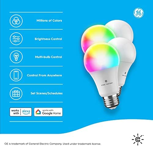 Ge Cync Паметни LED Светилки, Целосна Боја, Bluetooth И Wi-Fi, Работи Со Алекса И Google Home, А19 Светилки