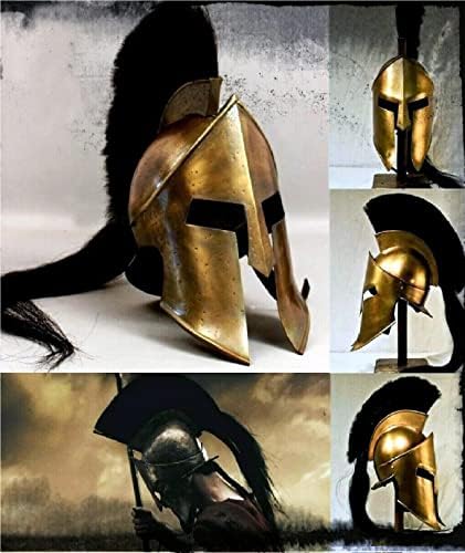 Ареева декор цврст челик со внатрешна кожна лагерска кацига крал Леонидас Спартан Хелме, целосно функционална носечка шлем,