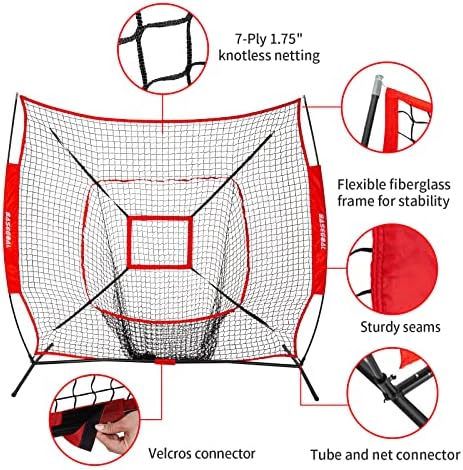 Basegoal 7 '× 7 × 7' Бејзбол мекобол пракса нето, бејзбол задниот дел, со мета за капење, топка -кади, за удирање на лов на капење со