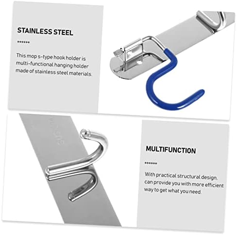 Држач за метални куки за метари за метали, метло за метли, монтиран wallид монтиран s-тип, кука, сребрена не'рѓосувачка челик