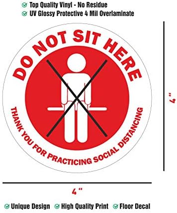 Не седат овде налепници за социјално растојание - 30 Декларации со црвена боја 4 ”Декларации со кружен стол -Премиум Европски