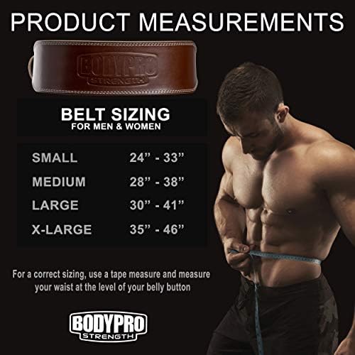 Јачина на BodyPro Оригинална кожа дебела 10 мм - единечен појас за кревање тежина на тешка тежина за мажи и жени - стабилизирајќи