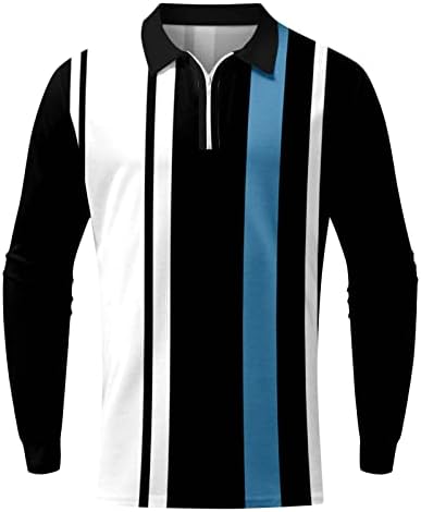 ZDDO 2022 Нови поло маици за мажи, долги ракави HoundStooth Patchwork Голф врвови на улична облека за улична облека, двојка