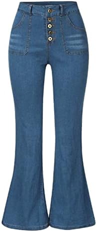 Слаби Фармерки Од Дното На Ѕвончето За Жени Класични Фармерки Со Висок Струк Разгорени Жан Панталони Повлечете Џегинг Панталони За Одблесоци