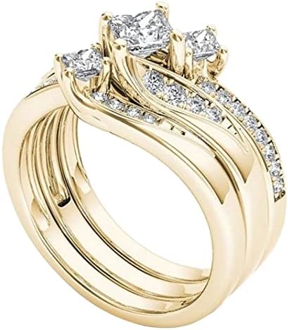 Злато три-во-едно свадба ангажман невестински прстен постави кубни цирконија cz 3pc dainty ketable ring set накит