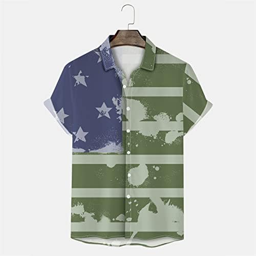 XXBR 4 -ти јули копче надолу со кошули за мажи лето кратки ракави патриотско американско знаме ретро графички врвови обична кошула