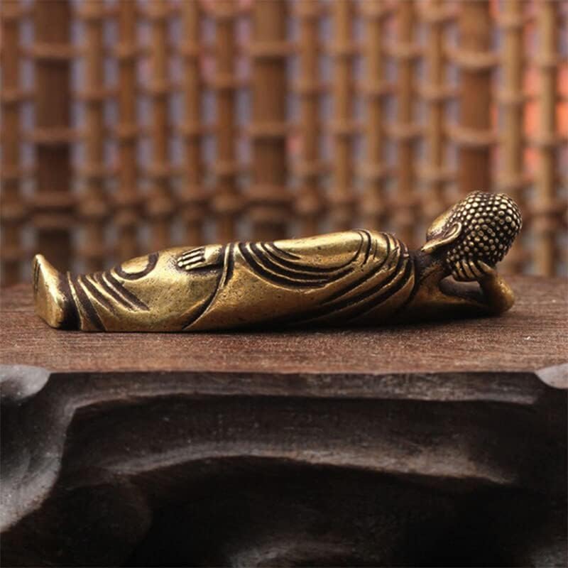 Acxico 1pcs цврст чист месинг Буда, мал украс фигурини Антички бакар гуанин за спиење Буда статуа декорации дома украс занает