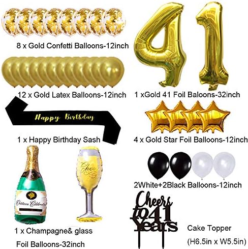 Злато 41-ви Роденден Украси Комплет, Навива за 41 Години Банер Балони 41-ви Торта Топер Роденден Појас Злато Ламба Фолија Раб Завеси за 41 Роденден&засилувач;Годишнината