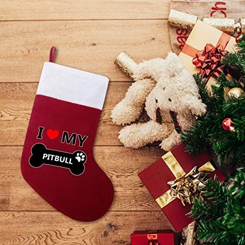 Го сакам мојот питбул коска Божиќ што виси чорапи за порибување за Божиќно дрво од камин