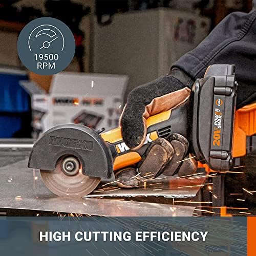 Worx 20V 3 '' безжичен мини секач WX801L.1 Компактна алатка за мелница за агол w/ 2 дискови за сечење, вклучени се и батерии